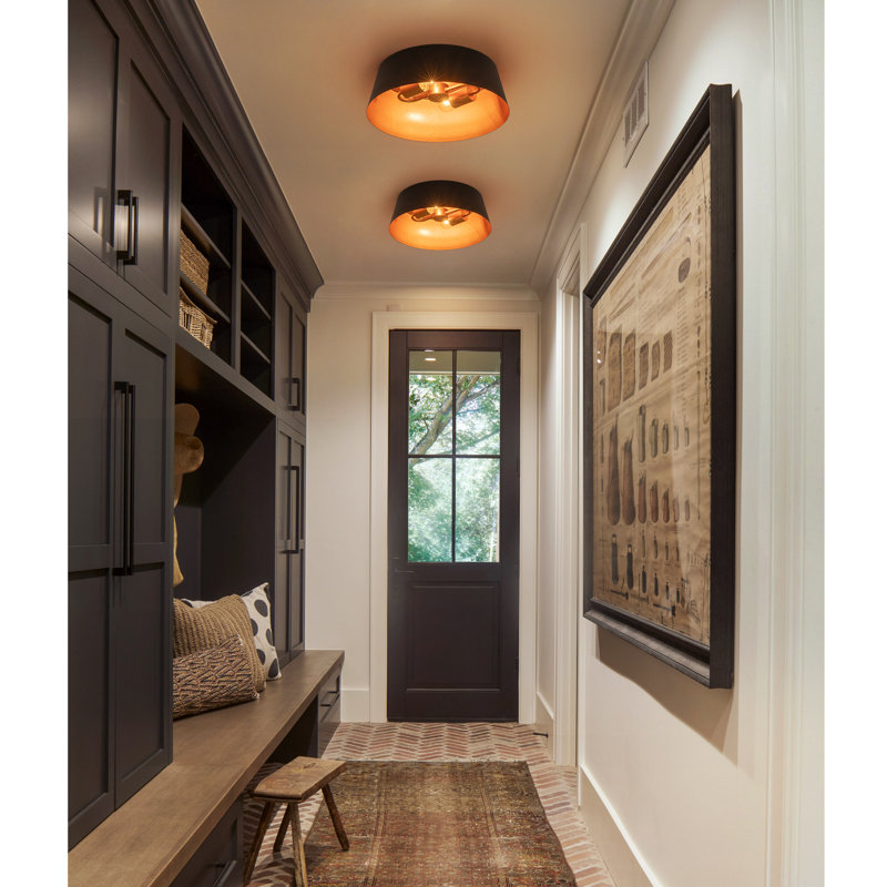 2-Light Modern Matte Black Metal Flush Mount