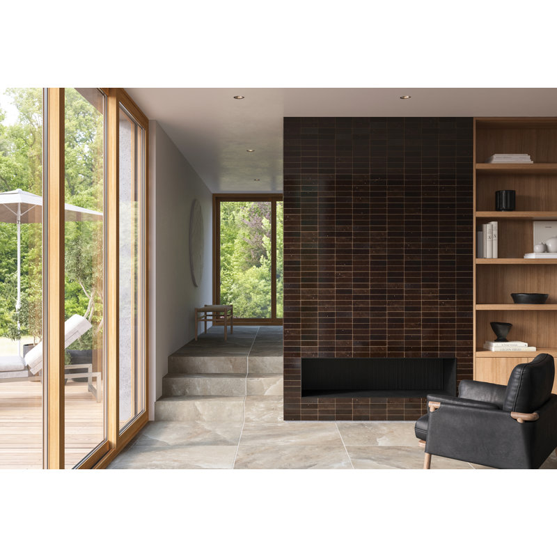 Zagora 2" x 6" Glossy Zellige Field Tile, Rouge