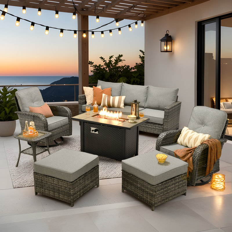 Allcot Wicker 5-Person Sofa Seating Group with Cushions, Light Gray