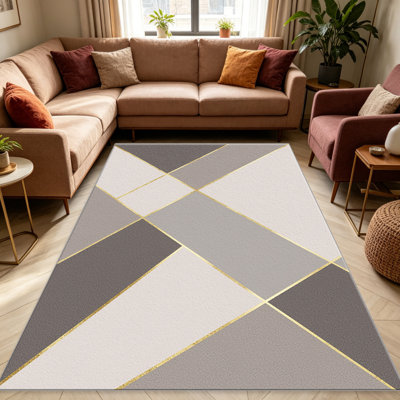 Tapis gris et gris diagonaux pour le salon, doux et confortable, convient à toutes les saisons, facile à entretenir, tapis d'intérieur lavable à la machine, sous la table de ferme convenant à la chambre à coucher, à la salle à manger, au bureau, au patio, au balcon, à la maison