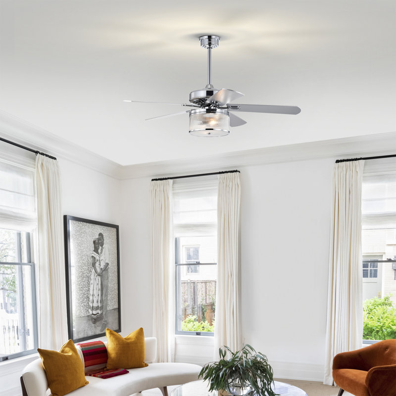 Ventilateur de plafond standard 52 pales 52 po avec télécommande et ensemble d'éclairage inclus Runhild, Chrome poli