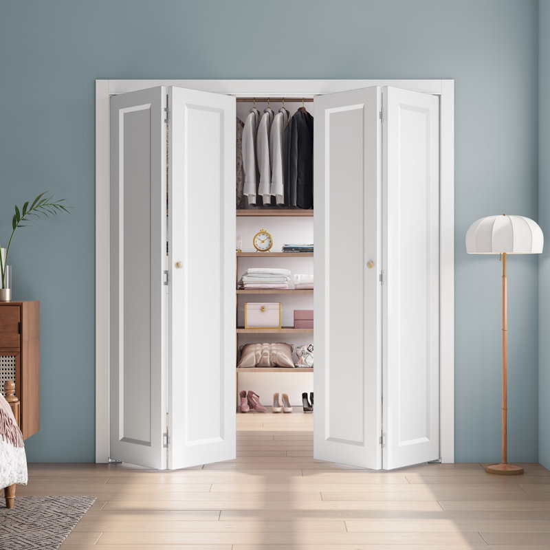 Porte pliante en bois manufacturé à 1 panneau apprêté blanc avec ensemble de quincaillerie, 48 po x 80 po, 2