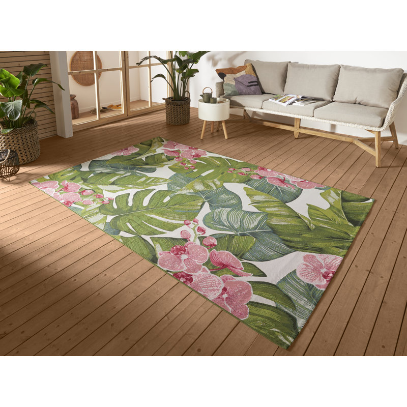 Pink/Green Indoor/Outdoor Rug, Rectangle 160 x 235cm