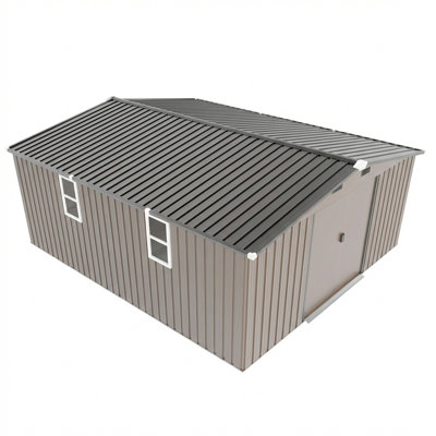 Remise de rangement en métal 10X12Ft - Plaque d'acier de couleur 0,23 mm avec fenêtres de jour, 2 options de couleur, film protecteur, solution de rangement extérieure imperméable et durable