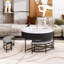 Table basse à plateau relevable moderne avec rangement et 3 repose-pieds blanc et noir-2009061250