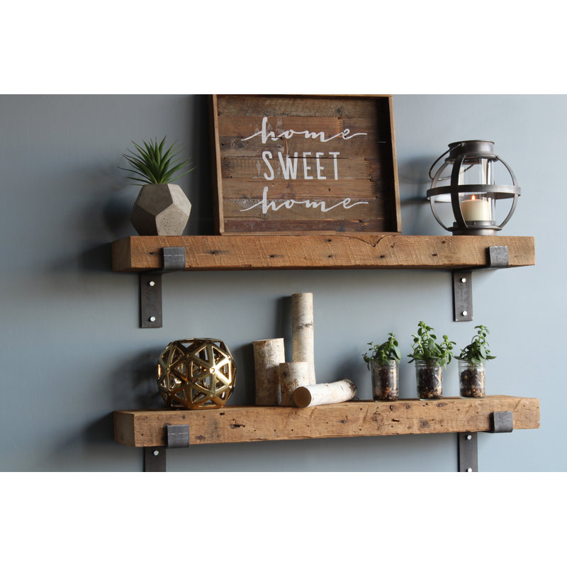 Chumbley 2 Piece Solid Wood Bracket Shelf, 40” W x 7” D x 3” H (top/bottom shelf), Natural (no stain)