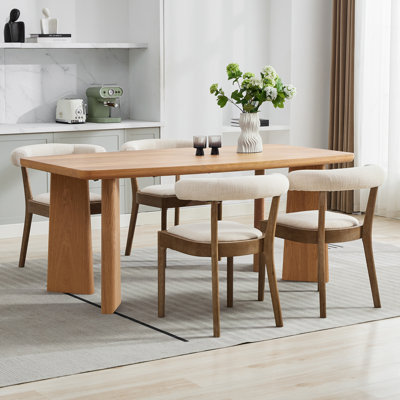 Ensemble de table à manger moderne, table de salle à manger rectangulaire et chaise de salle à manger rembourrée à dossier demi-tonneau avec structure en bois massif pour la salle à manger / cuisine