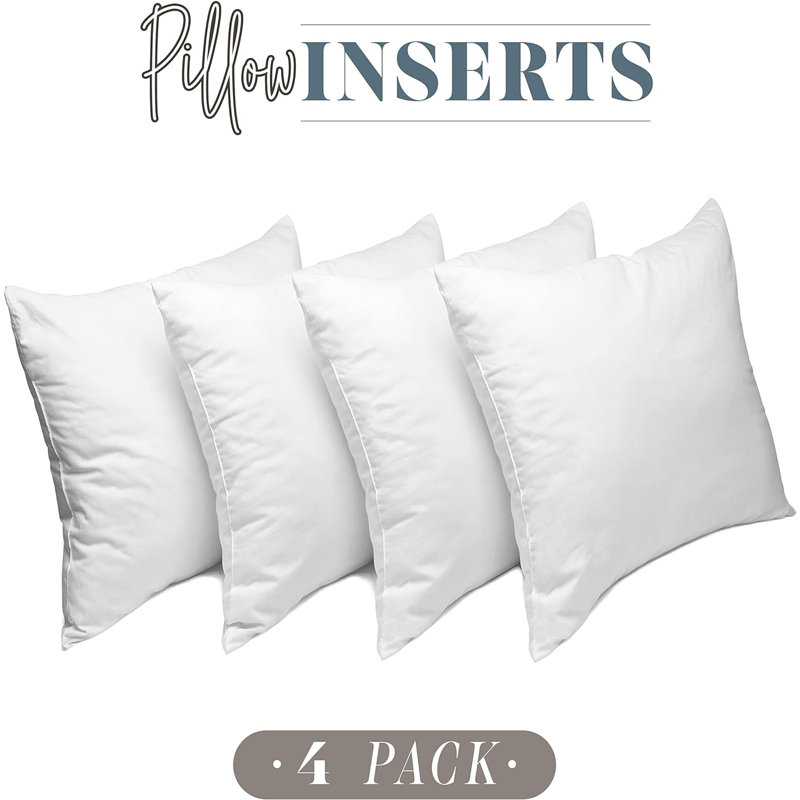 14 X 14 Throw Pillow Inserts - 4-PACK Pillow Insert Poly-Cotton Shell With Siliconized Fiber Filling - Square Form, Decorative For Couch Bed Inserts, , 14 X 14 Inch