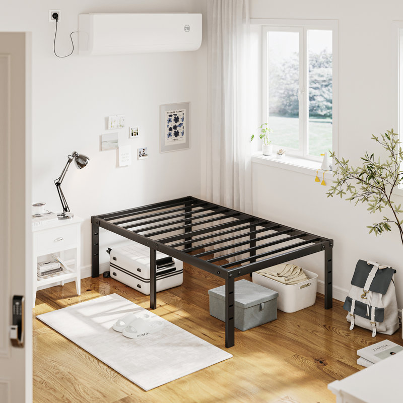 Structure de lit simple en acier de 20 po Truette, silencieux, sans sommier, assez d'espace de rangement, Lit simple