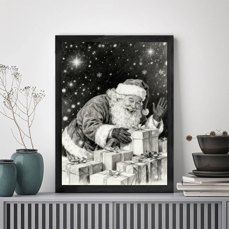 «Black Merry Santa Claus», art mural rétro encadré noir, H 37 po x l 25 po