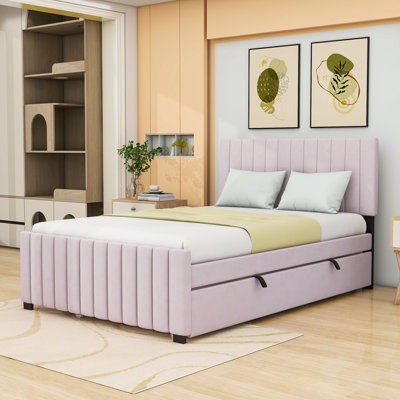 Lit plateforme double tapissier avec lit gigogne
