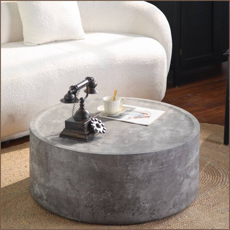 Table basse ronde en bois aggloméré pour le salon, 12" H x 39.37" W x 39.37" D, Stone, Gris
