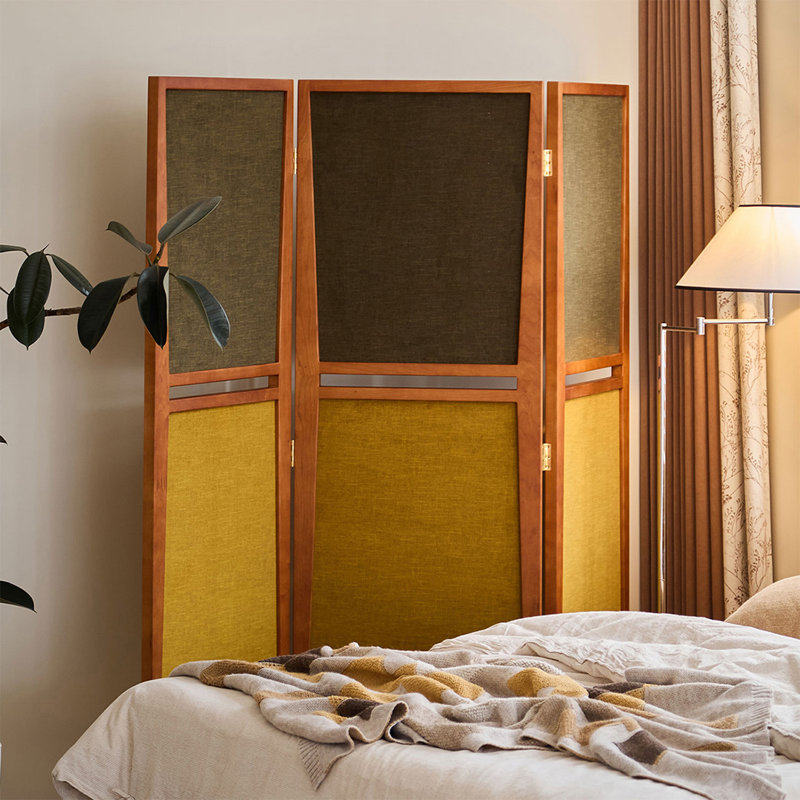 3 panneaux vert + jaune + chenille roux + cloison pliante en bois massif