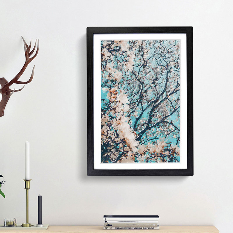 Pale Pink Magnolia Tree in Abstract - Picture Frame Graphic Art Print, Black Framed, 36cm H x 27cm W x 2cm D