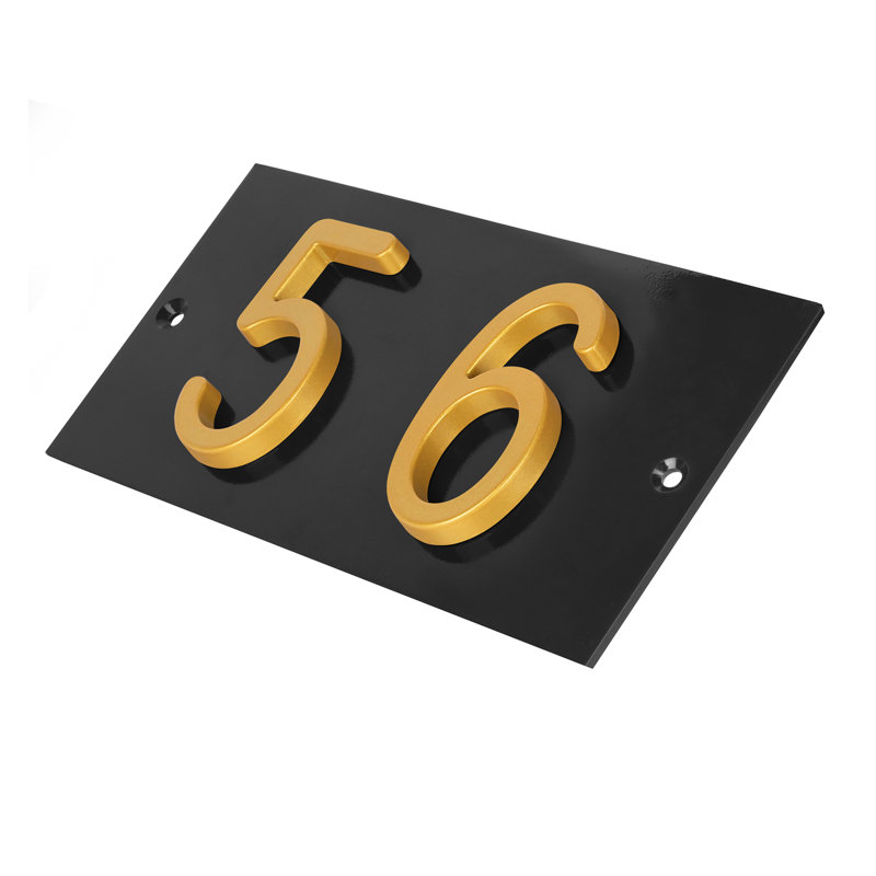 Plaque d'adresse horizontale en aluminium Royal Shade, Doré, Oui, Noir