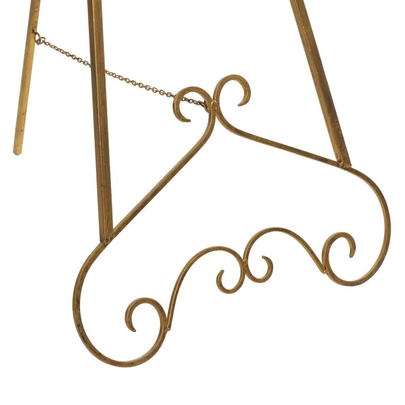 Grand chevalet de présentation à volutes en métal doré à 3 niveaux avec support de chaîne, 21 po x 24 po x 46 po