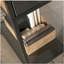 Bureau industriel en forme de L avec 2 tiroirs et tablettes, finition brune