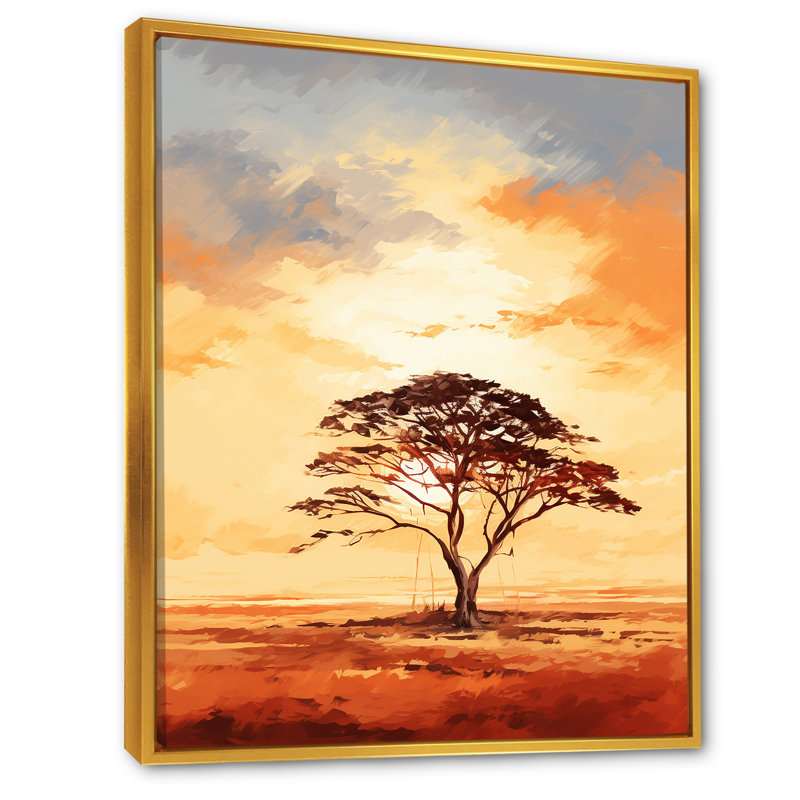 Essence d'arbre africain - Reproduction d'art mural arbre africain, Cadre flottant doré, H 20 po x l 12 po