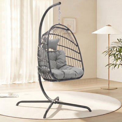 Chingford Indoor/Outdoor Hanging Egg Chair with Stand, Porch Swing Chair, 5" Cushion and Headrest