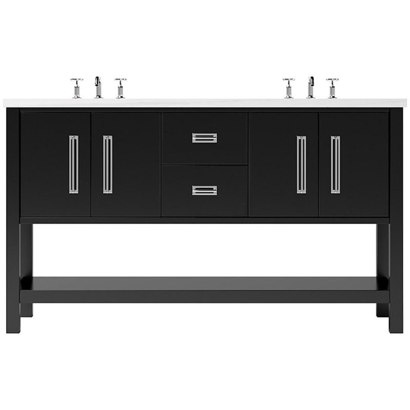 Meuble-lavabo double Kiawah, Noir, 60", Chrome poli