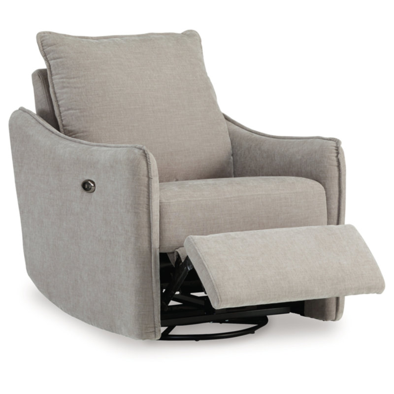 Beige Velvet Swivel Recliner with Metal Base