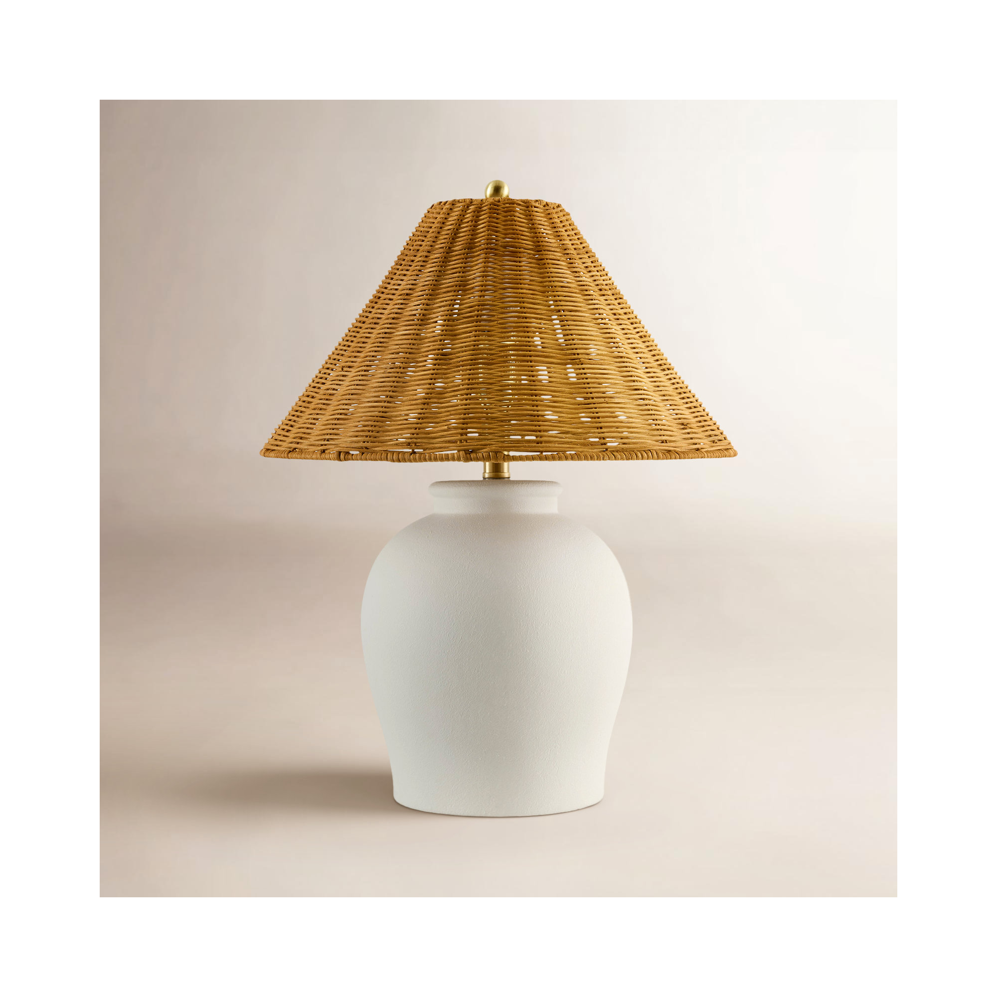 Chemise Ceramic Table Lamp, White, Rattan