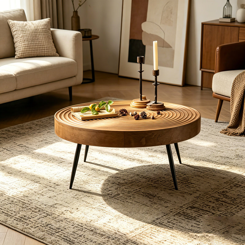 Tree 31in. Round Natural Wood Coffee Table, 13" H x 31" L x 31" W