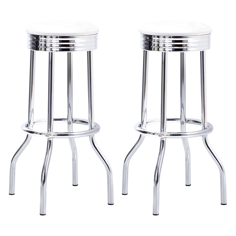 Upholstered Metal Swivel Bar Stool  (2 Of Set), White