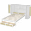 Un lit en bois pour enfants avec deux armoires de rangement, des tiroirs et des tablettes de rangement pour la tête de lit, comprenant un lit plateforme multifonctionnel en osier naturel.