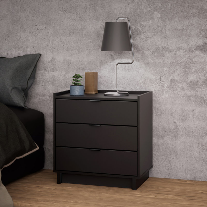 Table de chevet, table de chevet pour chambre à coucher, table de bout avec 3 tiroirs Chaunta l 26,5 po x l 26,5 po x H 26,75 po x P 16 po, noir