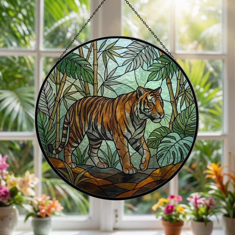 Vitrail Tiger Jungle, H 12 po