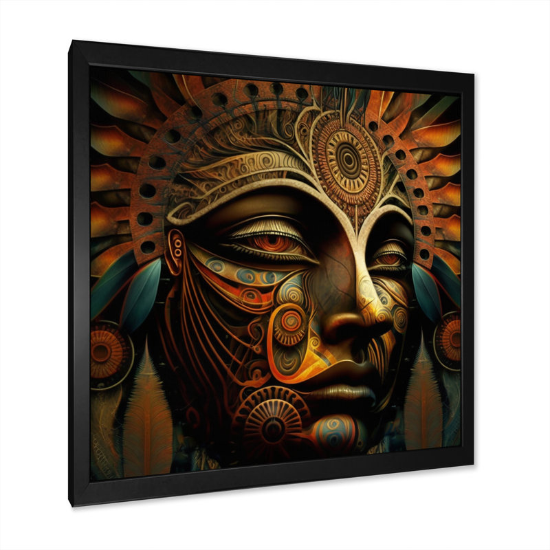 Ancien masque tribal Amazonien, H 16 po x l 16 po x P 1 po, Cadre simple noir