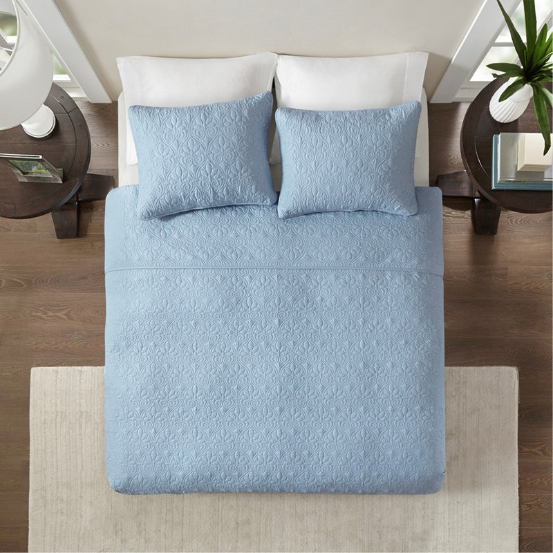 Ensemble de courtepointe réversible bleu double / grand, Bleu, Courtepointe double / grand + 2 taies décoratives