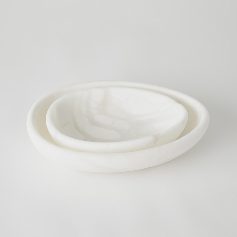 Handmade Alabaster Decorative Bowl, 3" H x 12" W x 8" D