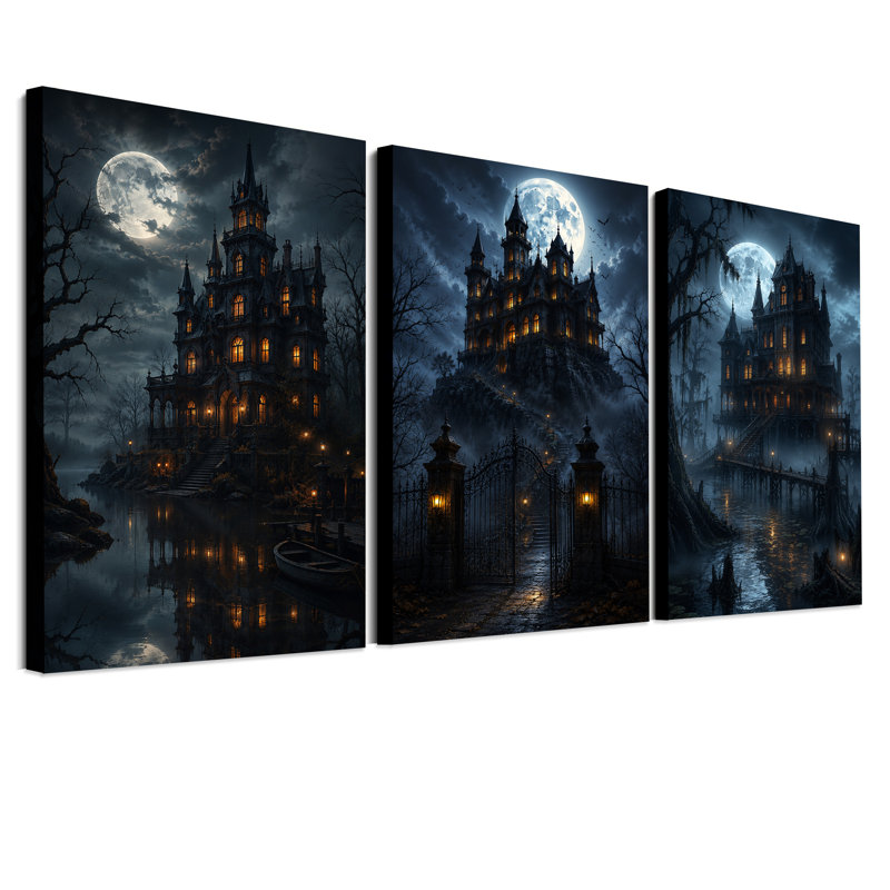 Ensemble de 3 toiles d'art gothiques Haunted Mansion, H 36 po x l 24 po x 3 pièces