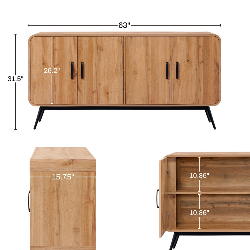 Randolph 4-Door Sideboard 63" Modern Buffet with Rounded Edges