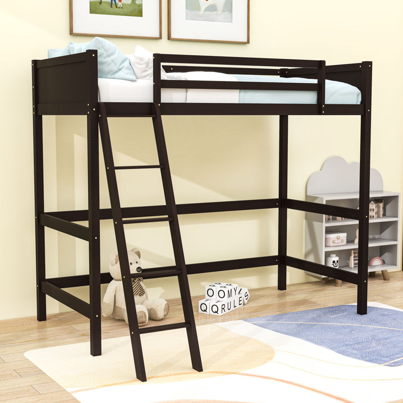 Twin-Size Loft Bed with Sturdy Ladder and Guard Rails,Slats, Espresso