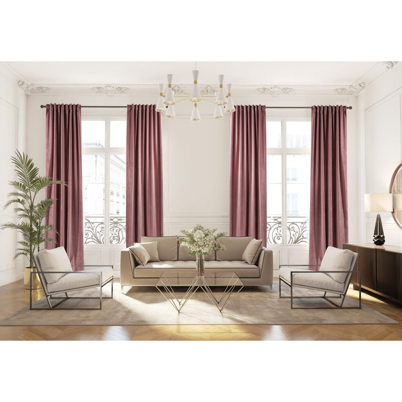 Rideau simple extra long et extra large en velours mat luxueux, 77 rose Ruddy, L 52 po x L 84 po