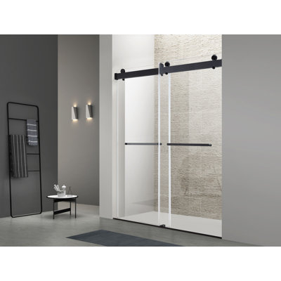 60" x 76" Frameless Double Sliding Shower Door in Matte Black Finish