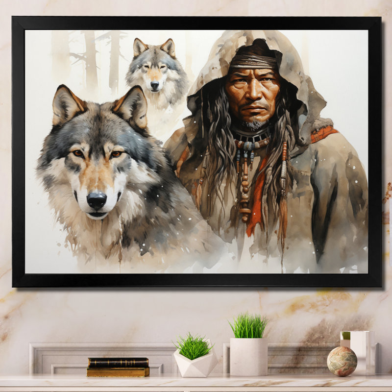 Native Art Spirits Of Wolf Framed On Canvas Print, Cadre simple noir, H 12 po x l 20 po x P 1 po