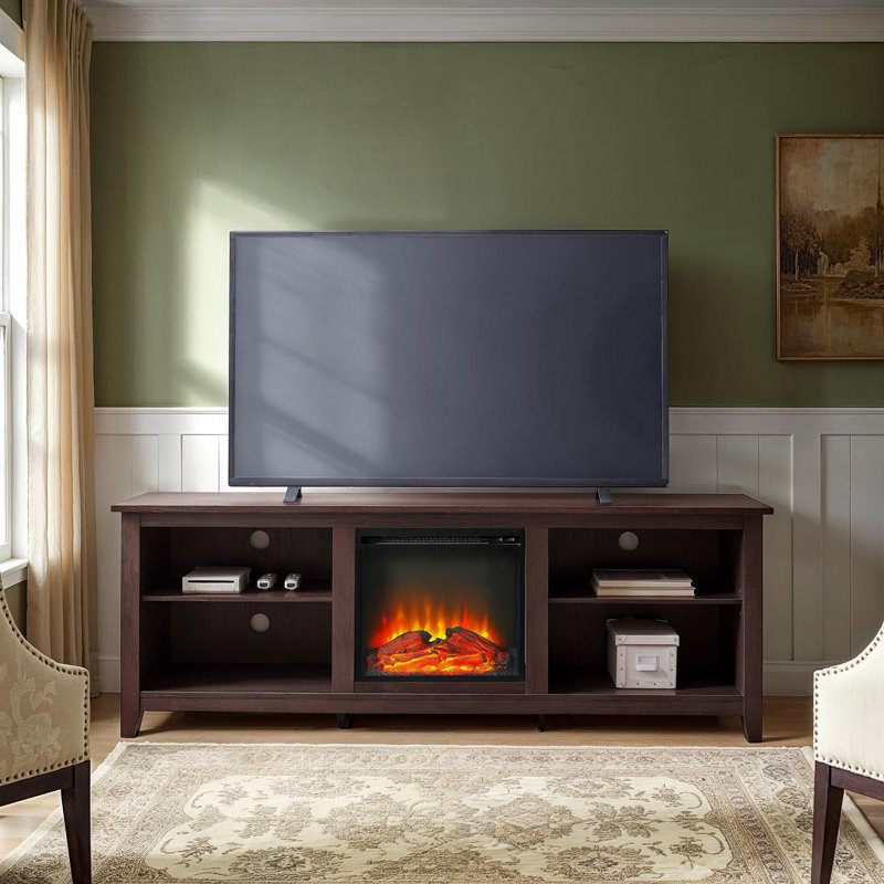 Kneeland 70" Open Storage TV Stand with Electric Fireplace, Espresso