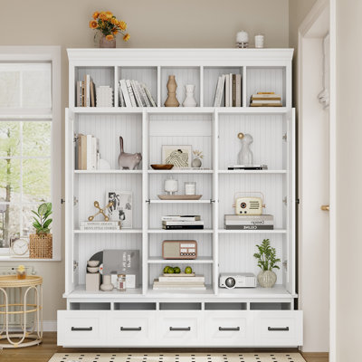 Arbre d'entrée 78,7 '' avec banc et 5 casiers de rangement, armoire de rangement moderne avec 4 portes, 5 tiroirs et tablettes réglables pour le couloir, l'entrée, le salon