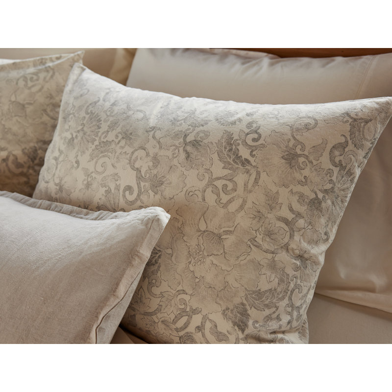 Solana Organic Print Sham Botanical, King, Undyed w/Grays
