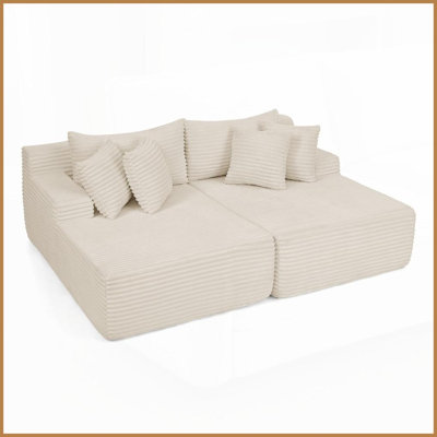 Beige Modern Velvet 2-Seater Lazy Sofa - No Assembly, Plush Comfort for Living Room &amp; Bedroom