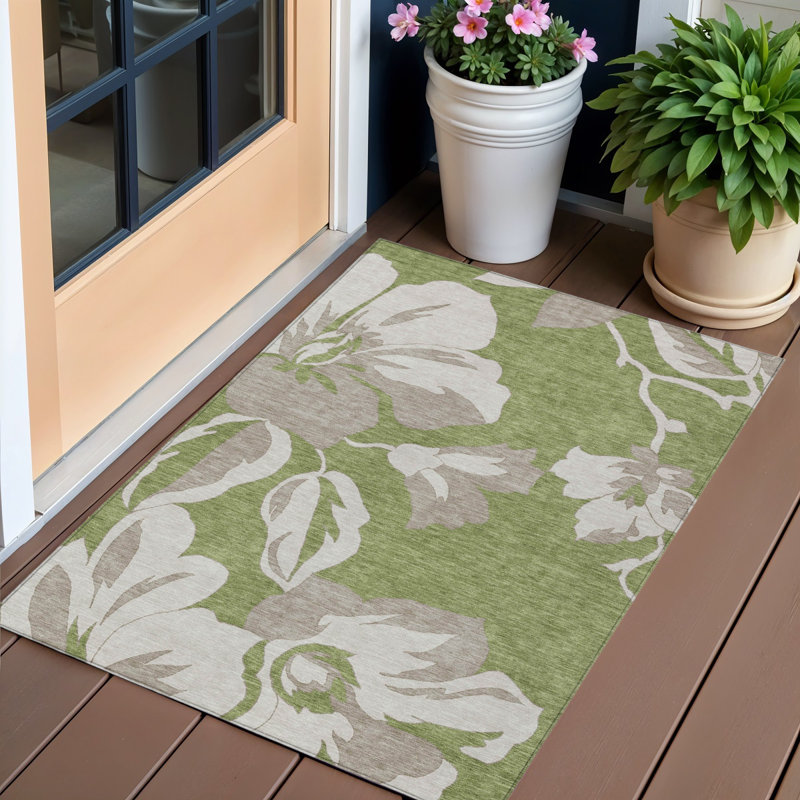Tapis taupe à motif floral 3 po x 5 po