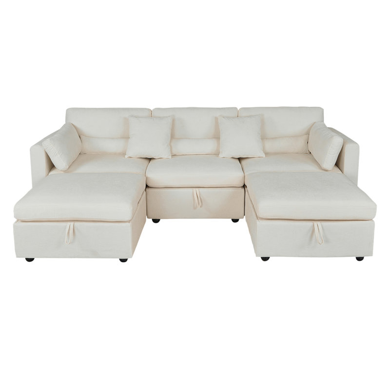 Sofa, Beige Chenille, 36.61" H x 112.21" W x 33.86" D