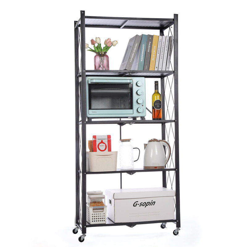 Aleandra 27.95'' W Steel Shelving Unit with Wheels, Black