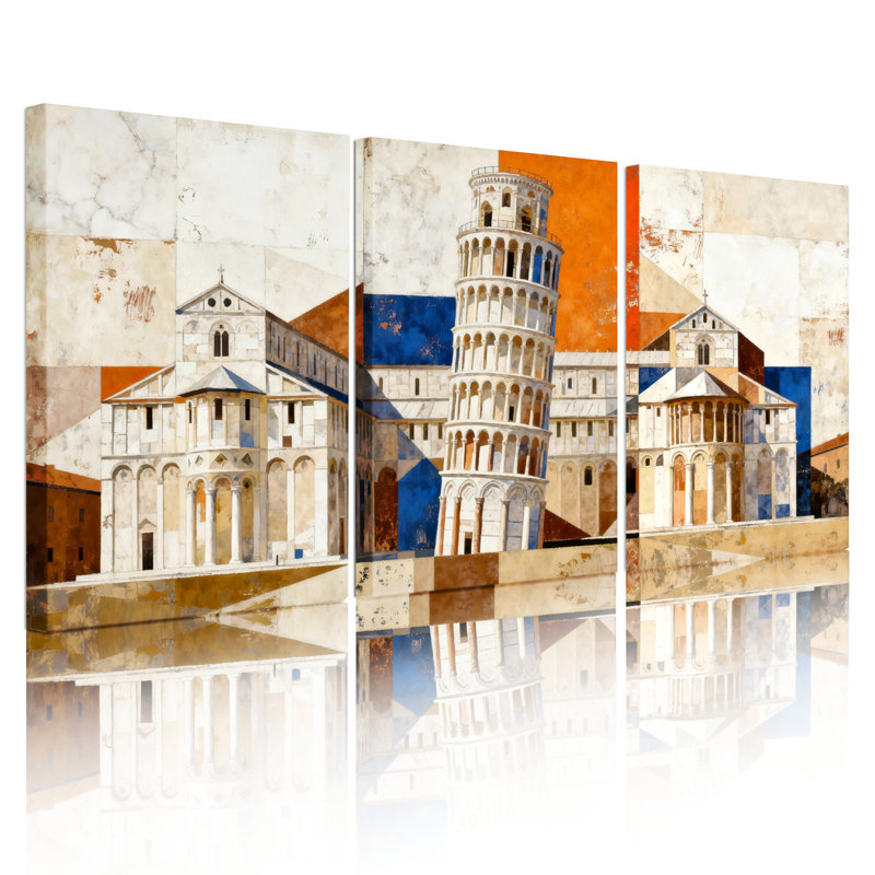 Tour de Pise et architecture romaine - Toile tendue - Ensemble de 3, H 18 po x l 36 po