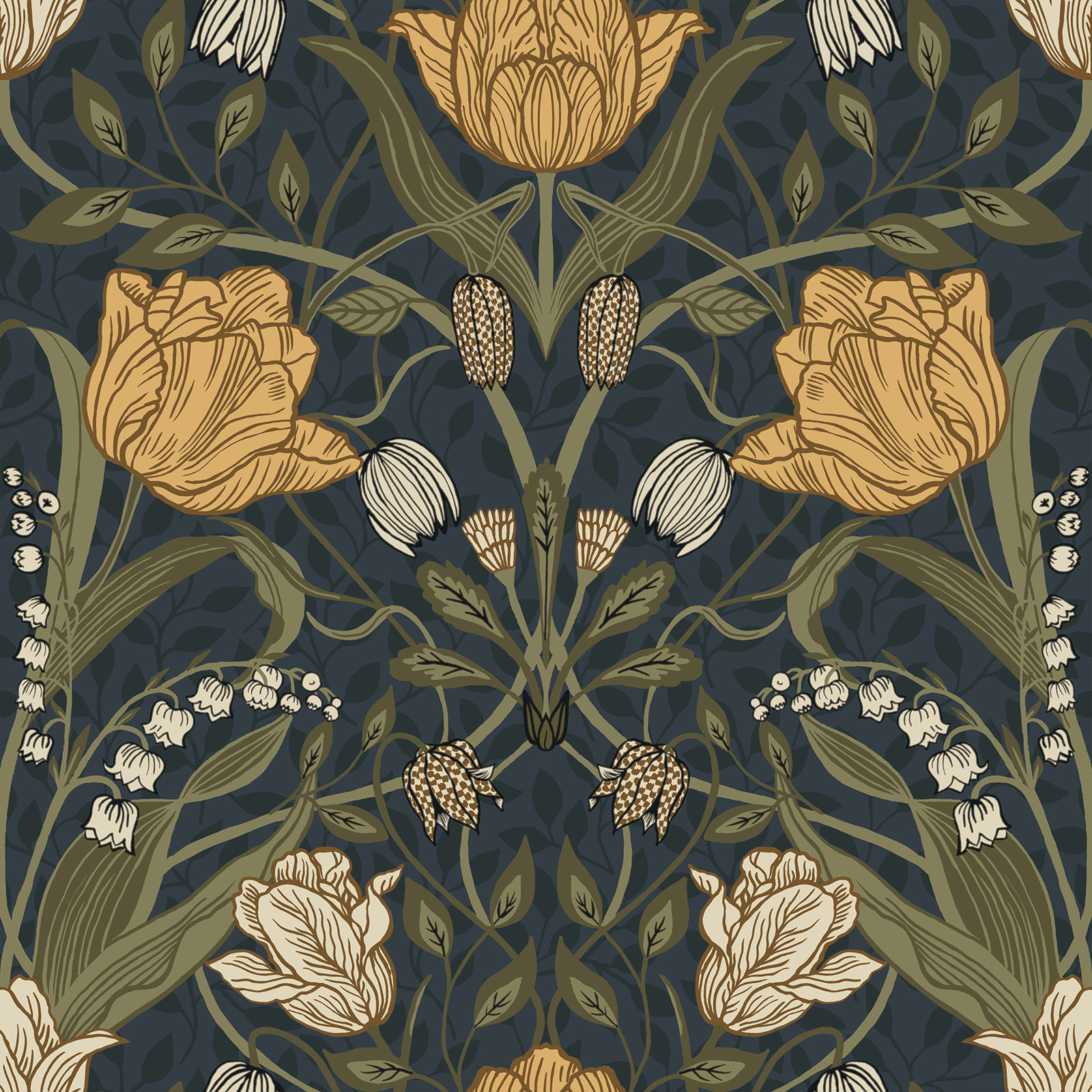 Yael Wallpaper Roll, Navy Blue