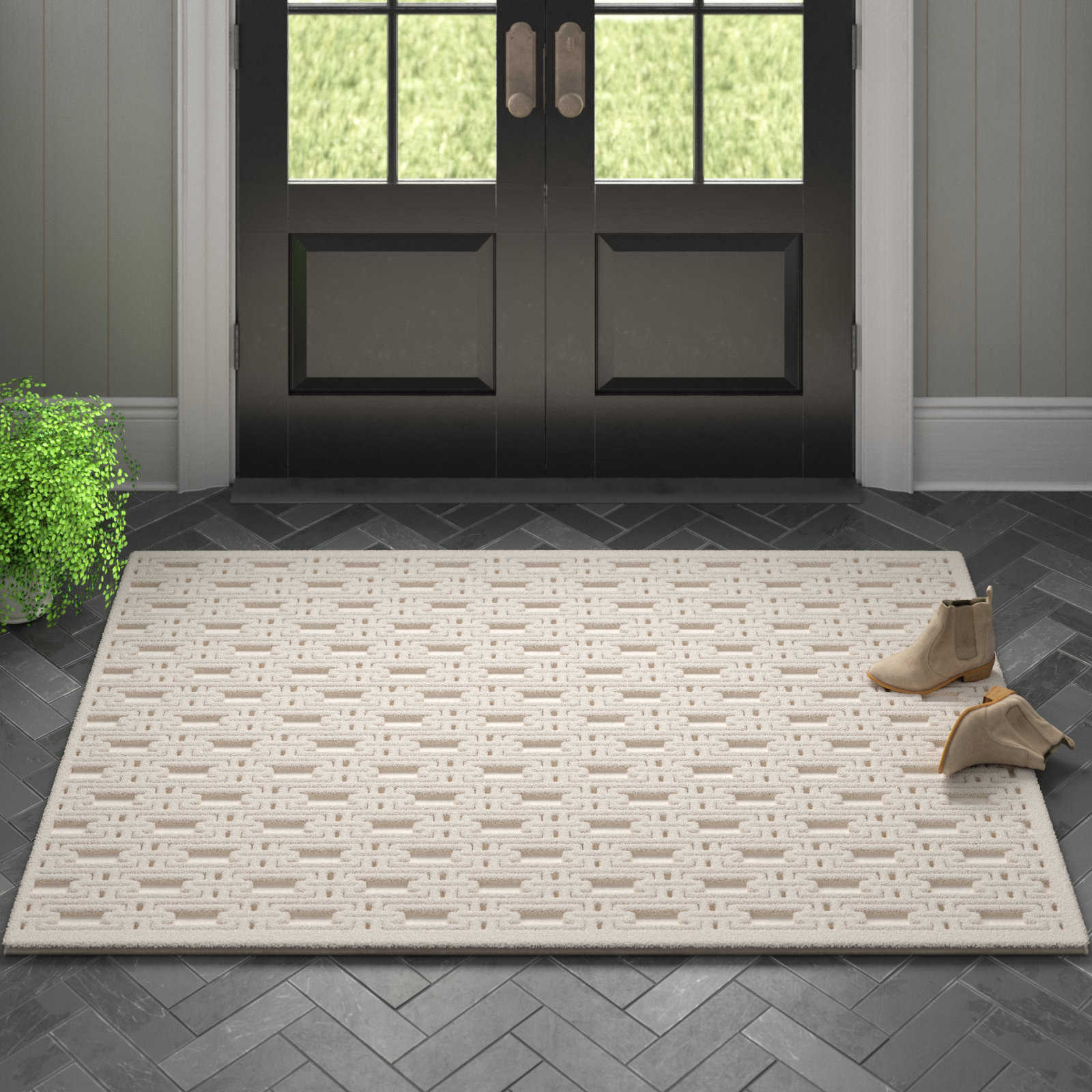 Edita Cream Geometric Rug, Rectangle 3'11" x 5'11"